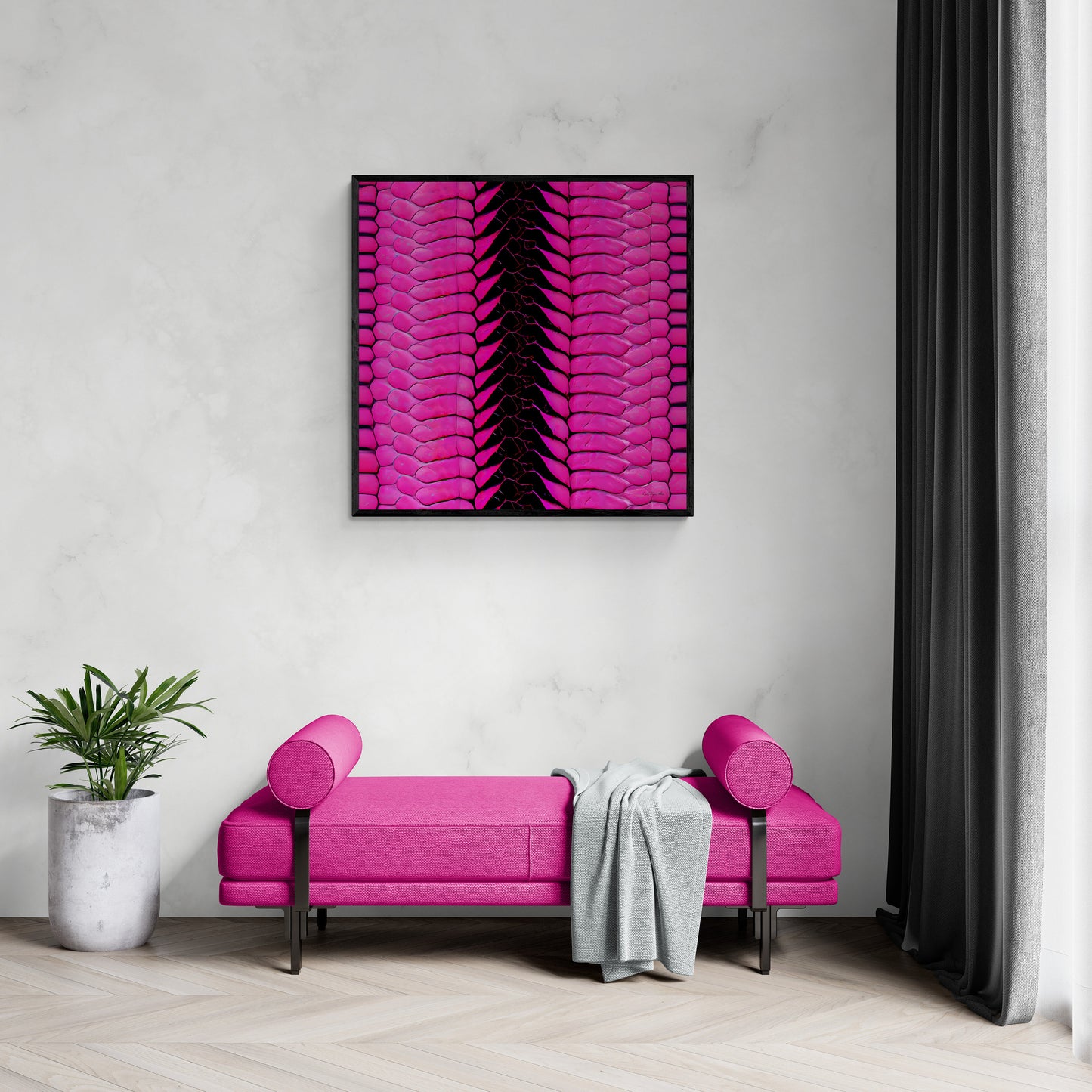 hot pink python skin print framed canvas wall art, wall art in frame, wall art with frame, wall art framed, wall art living room framed