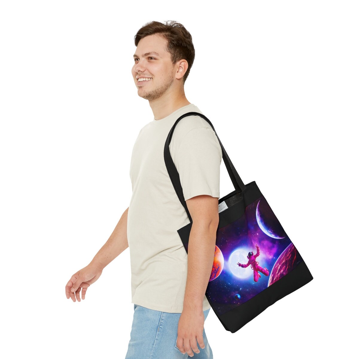 female astronaut, galaxy, bag, canvas bag, tote bag, gifts for women, canvas shopper, reusable bag, shopping bag, tote bag for women - LOLA VEGAS ART