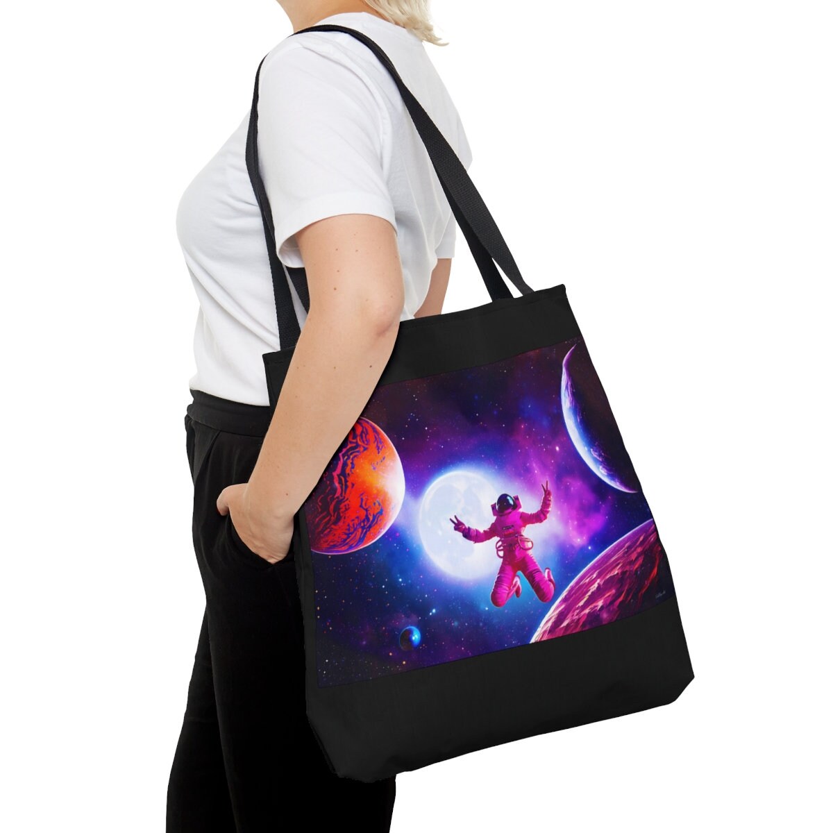 female astronaut, galaxy, bag, canvas bag, tote bag, gifts for women, canvas shopper, reusable bag, shopping bag, tote bag for women - LOLA VEGAS ART