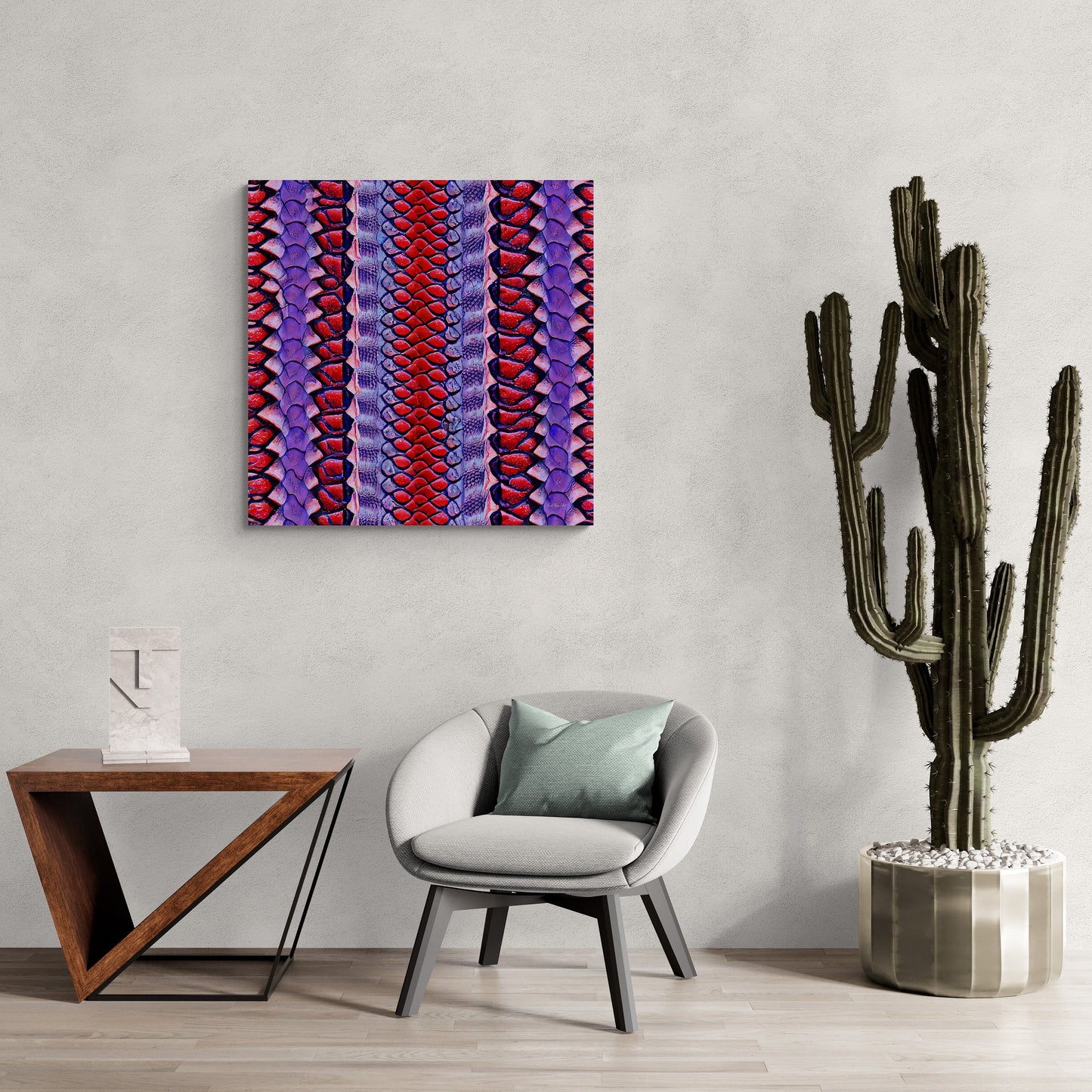 red and purple python snake skin canvas wall print,