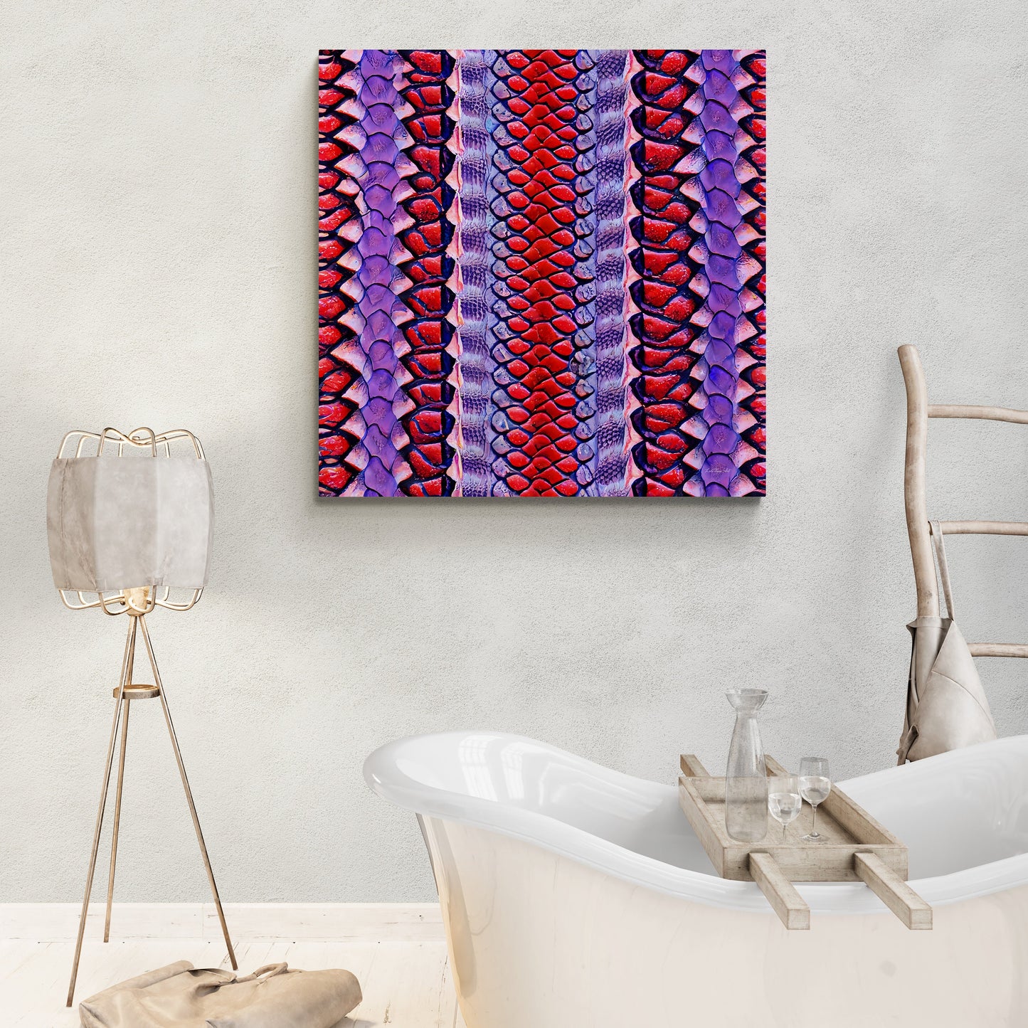 red and purple python snake skin canvas wall print,