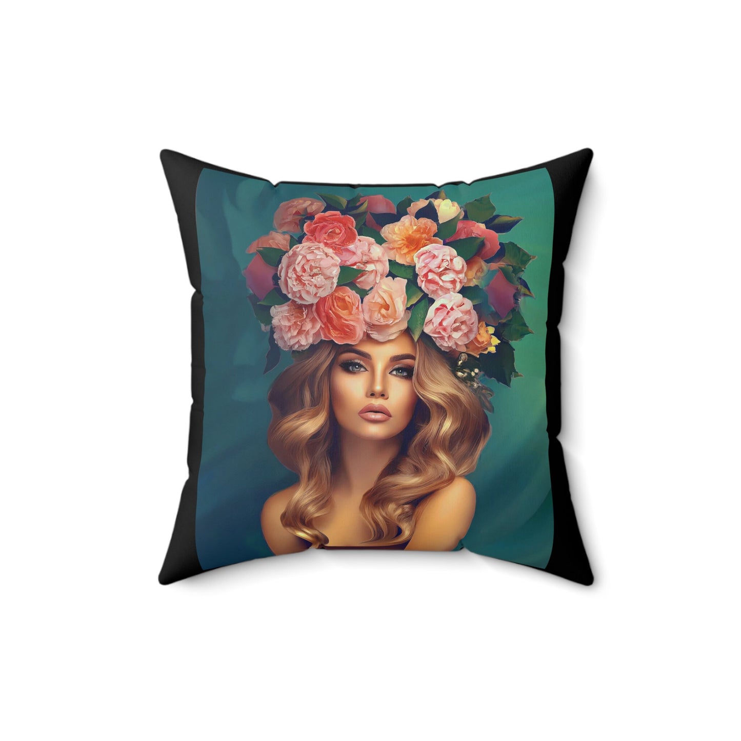 woman with flowers in hair, decorative pillow, living room pillow, bedroom pillow, throw pillow, pillows, decorative pillows, accent pillow