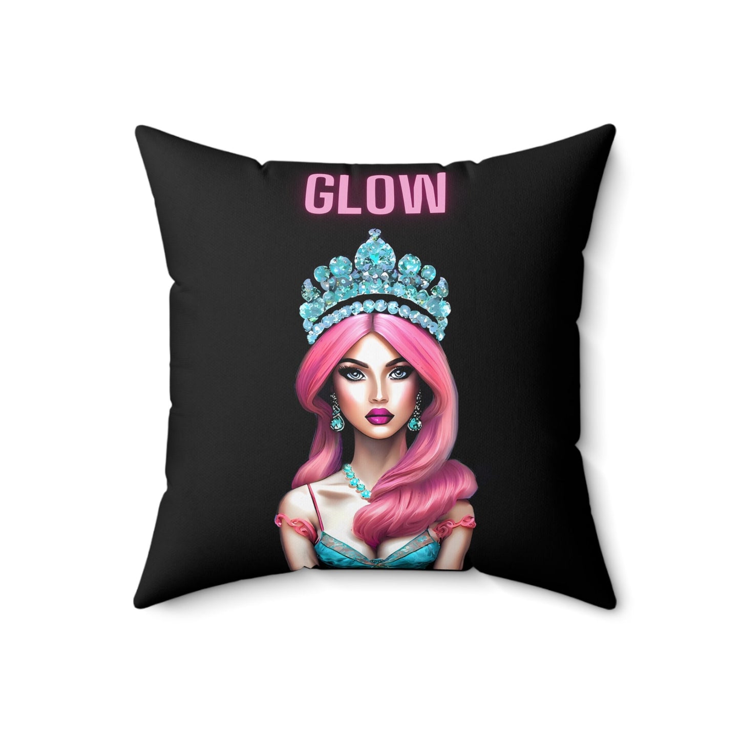 queen, pink hair, crown, decorative pillow, living room pillow, bedroom pillow, throw pillow, pillows, decorative pillows, accent pillow