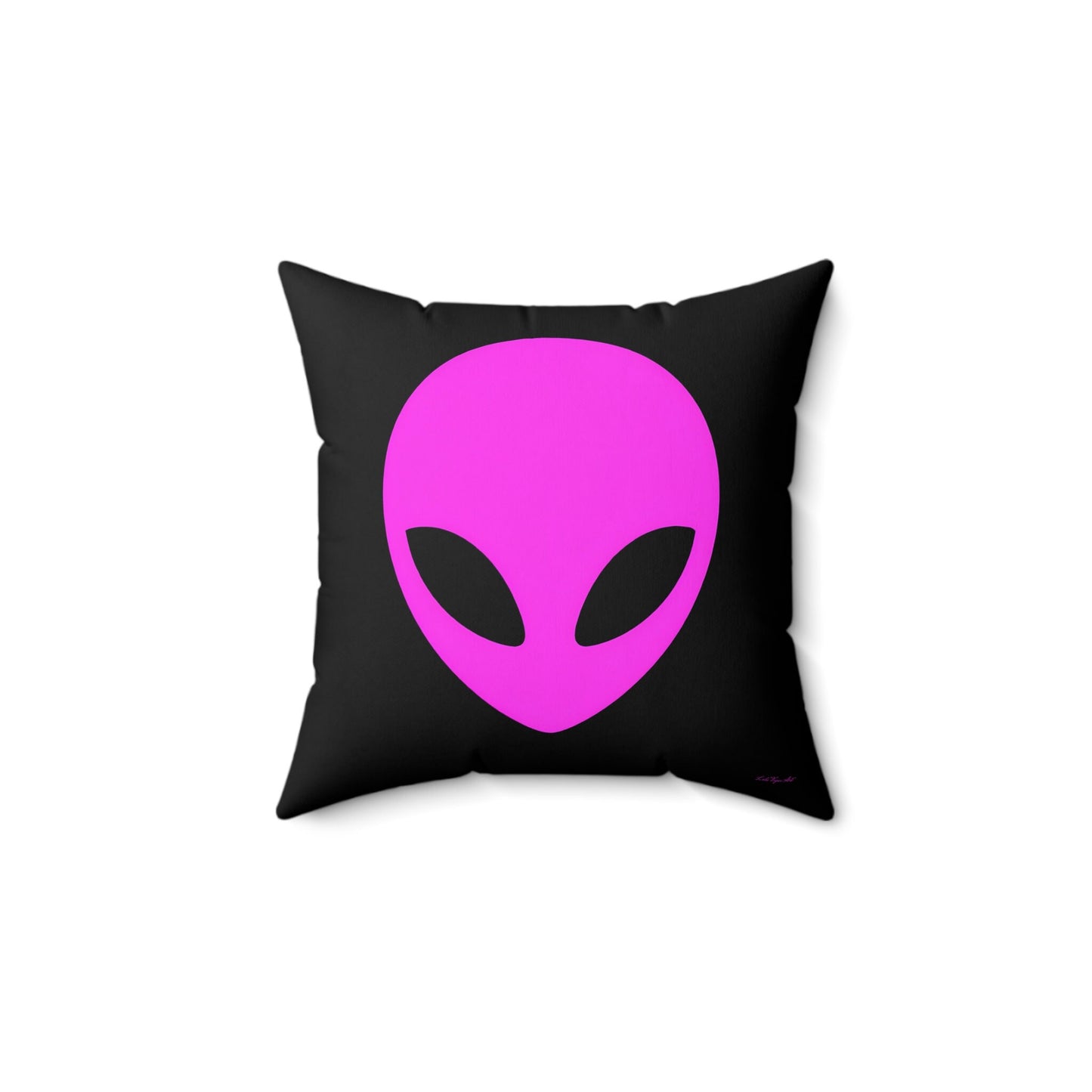 pink alien, decorative pillow, living room pillow, bedroom pillow, throw pillow, pillows, cushions, decorative pillows, accent pillow, ufo - LOLA VEGAS ART