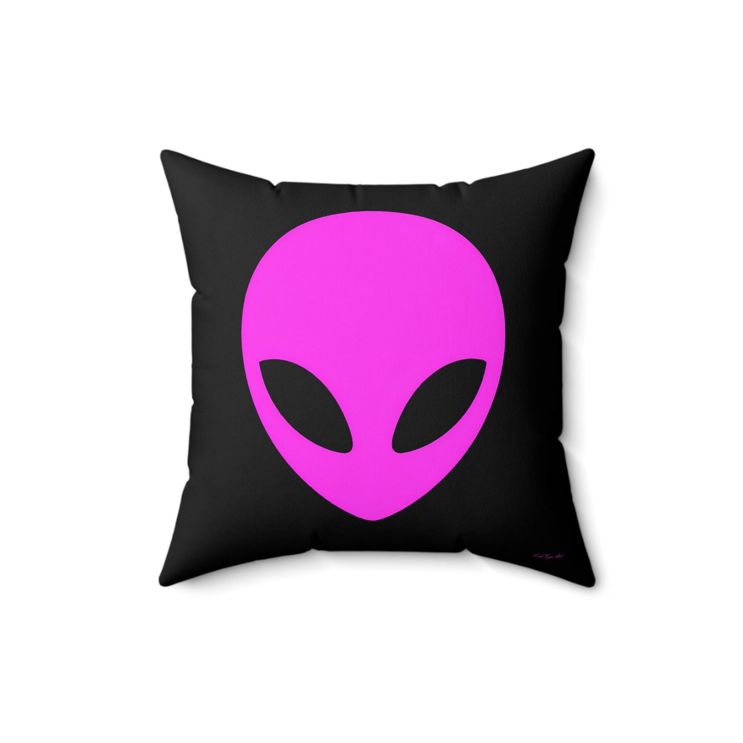 pink alien, decorative pillow, living room pillow, bedroom pillow, throw pillow, pillows, cushions, decorative pillows, accent pillow, ufo - LOLA VEGAS ART