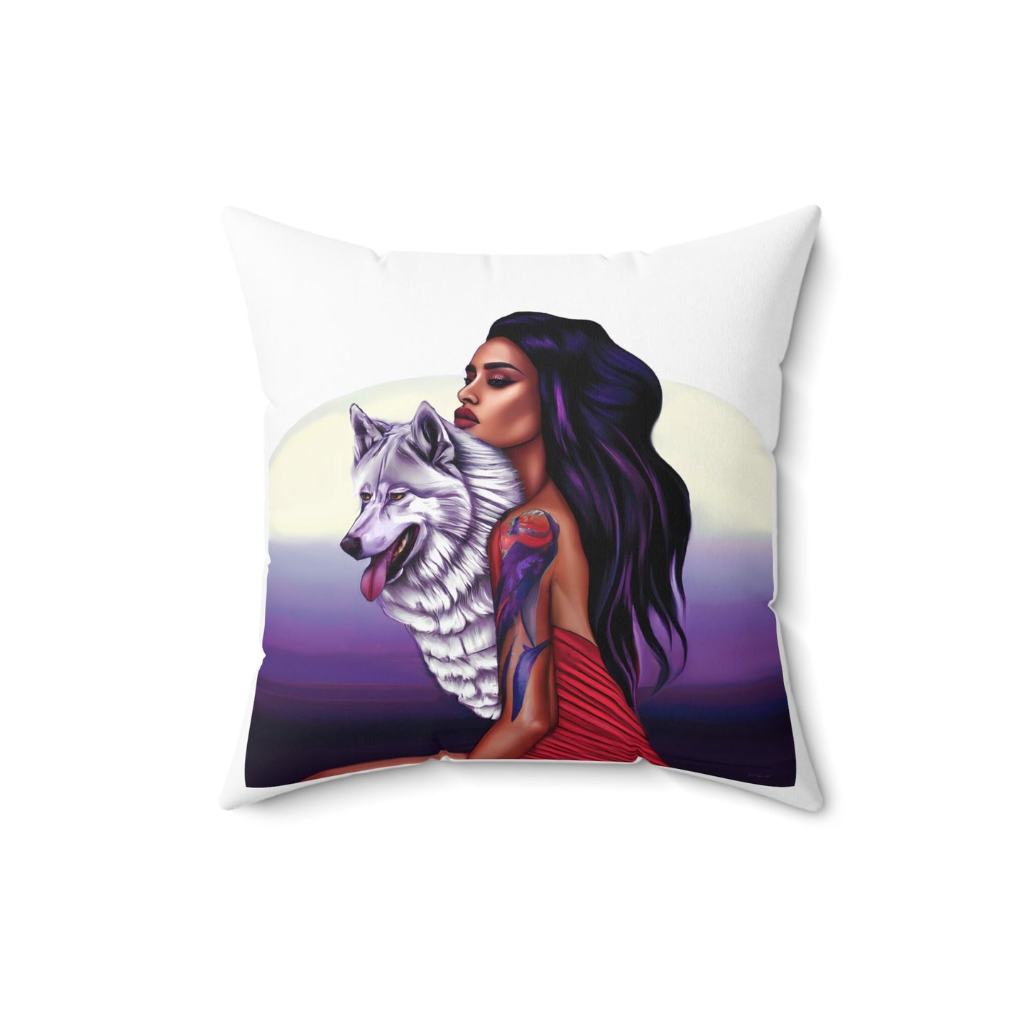 native american woman, wolf, decorative pillow, living room pillow, bedroom pillow, throw pillow, pillows, decorative pillows, accent pillow