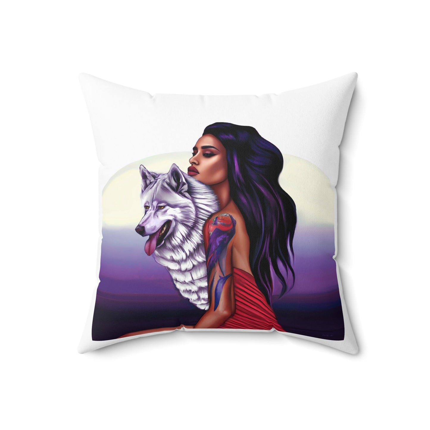 native american woman, wolf, decorative pillow, living room pillow, bedroom pillow, throw pillow, pillows, decorative pillows, accent pillow