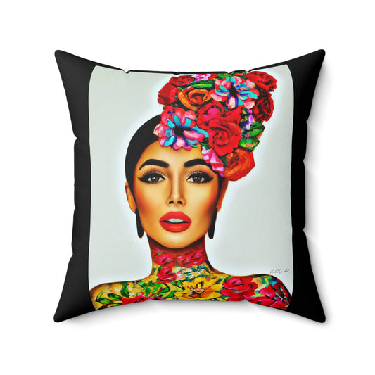 tattoos, latina woman, flowers, decorative pillow, living room pillow, bedroom pillow, throw pillow, decorative pillows, accent pillow