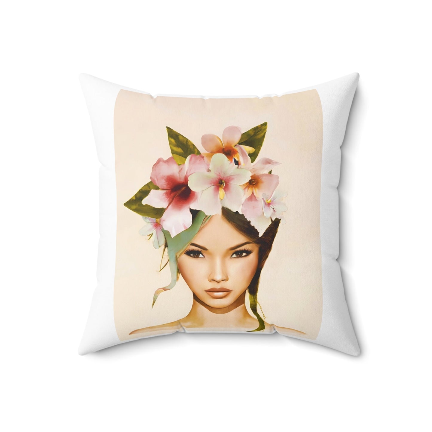 asian woman, flowers,  decorative pillow, living room pillow, bedroom pillow, throw pillow, cushions, decorative pillows, accent pillow