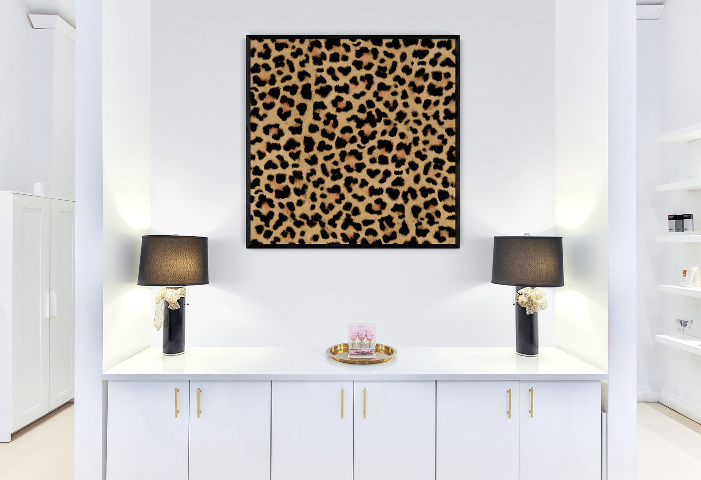 leopard print square canvas frame wall art, wall art in frame, wall art with frame, wall art framed, big cat, wall art living room framed,