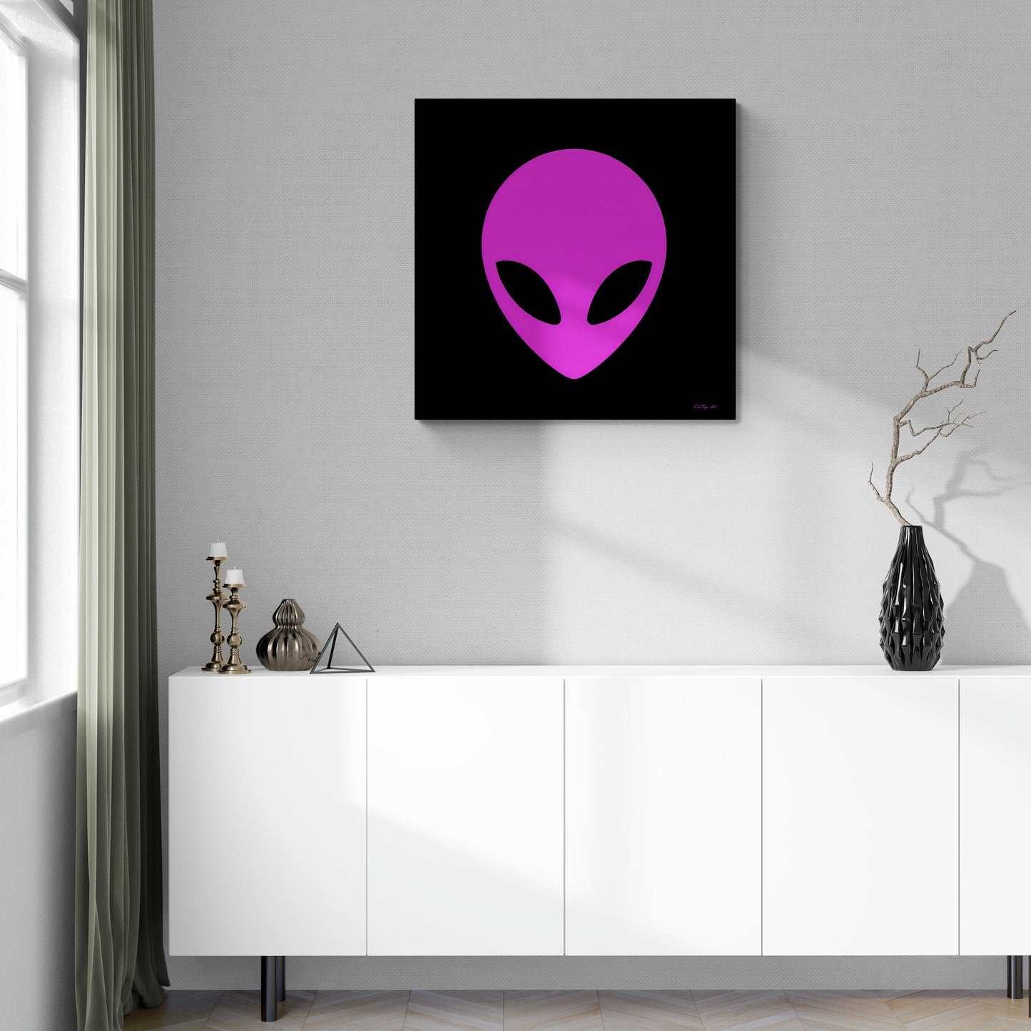 pink alien, extraterrestrial, wall art, wall art canvas, wall art dcor, room wall dcor, unique, quirky, large wall art, e.t., et, space