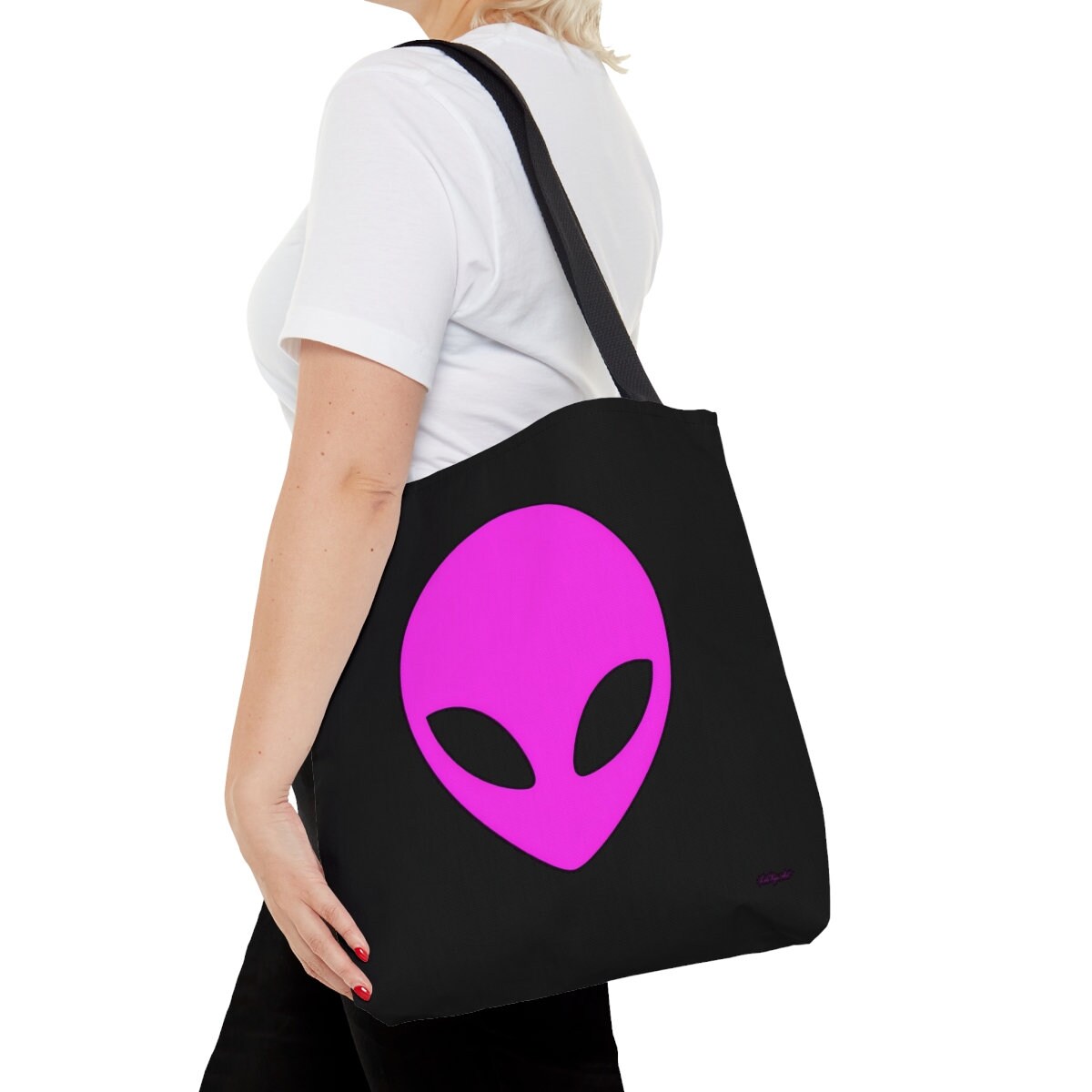 pink alien, bag, canvas bag, tote bag, gifts for women, canvas shopper, oversized canvas bag, reusable bag, shopping bag, tote bag for women