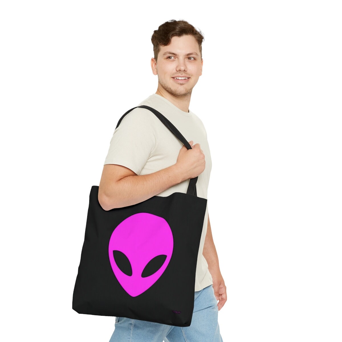 pink alien, bag, canvas bag, tote bag, gifts for women, canvas shopper, oversized canvas bag, reusable bag, shopping bag, tote bag for women