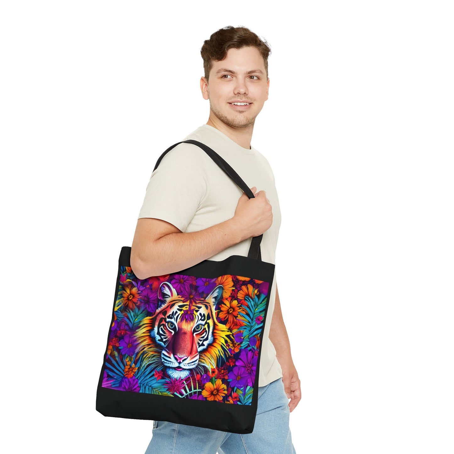 tiger, flowers, big cat,  bag, canvas bag, tote bag, gifts for women, shopper, large  bag, reusable bag, shopping bag, tote bag for women