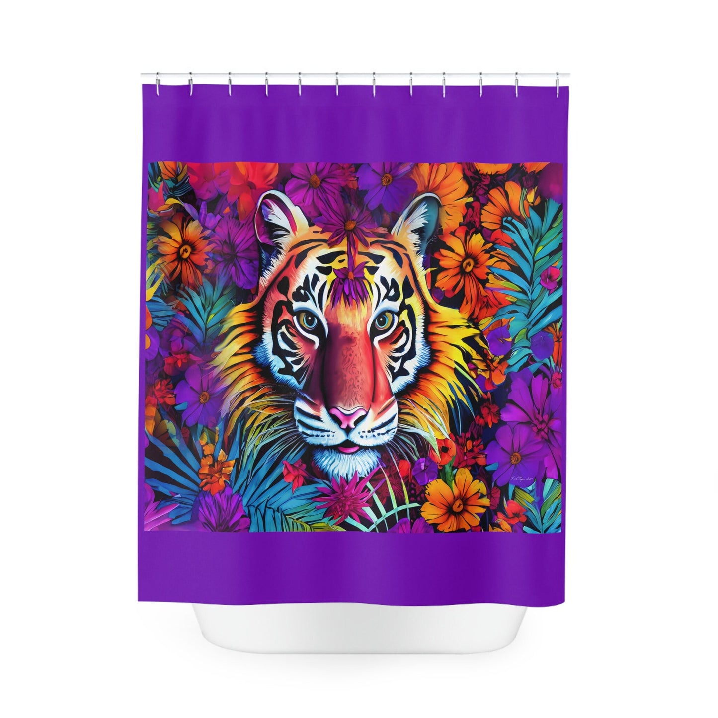 tiger, flowers, big cat, shower curtain, home accessories, bathroom dcor, bathroom, home dcor, housewarming gift, shower room decor