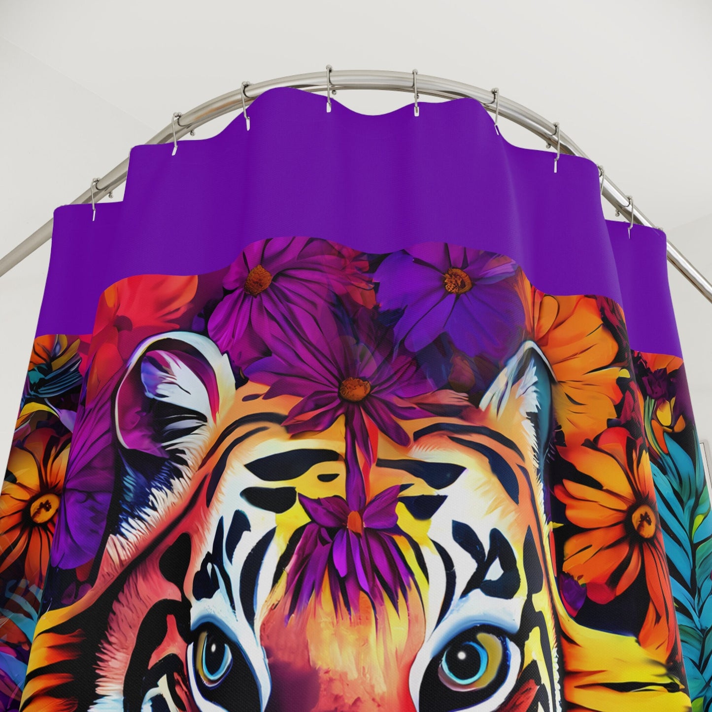 tiger, flowers, big cat, shower curtain, home accessories, bathroom dcor, bathroom, home dcor, housewarming gift, shower room decor