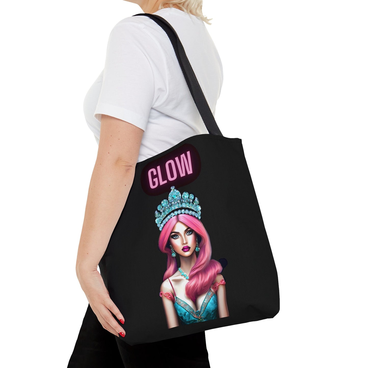 queen, pink hair, crown, bag, canvas bag, tote bag, gifts for women, oversized canvas bag, reusable bag, shopping bag, tote bag for women