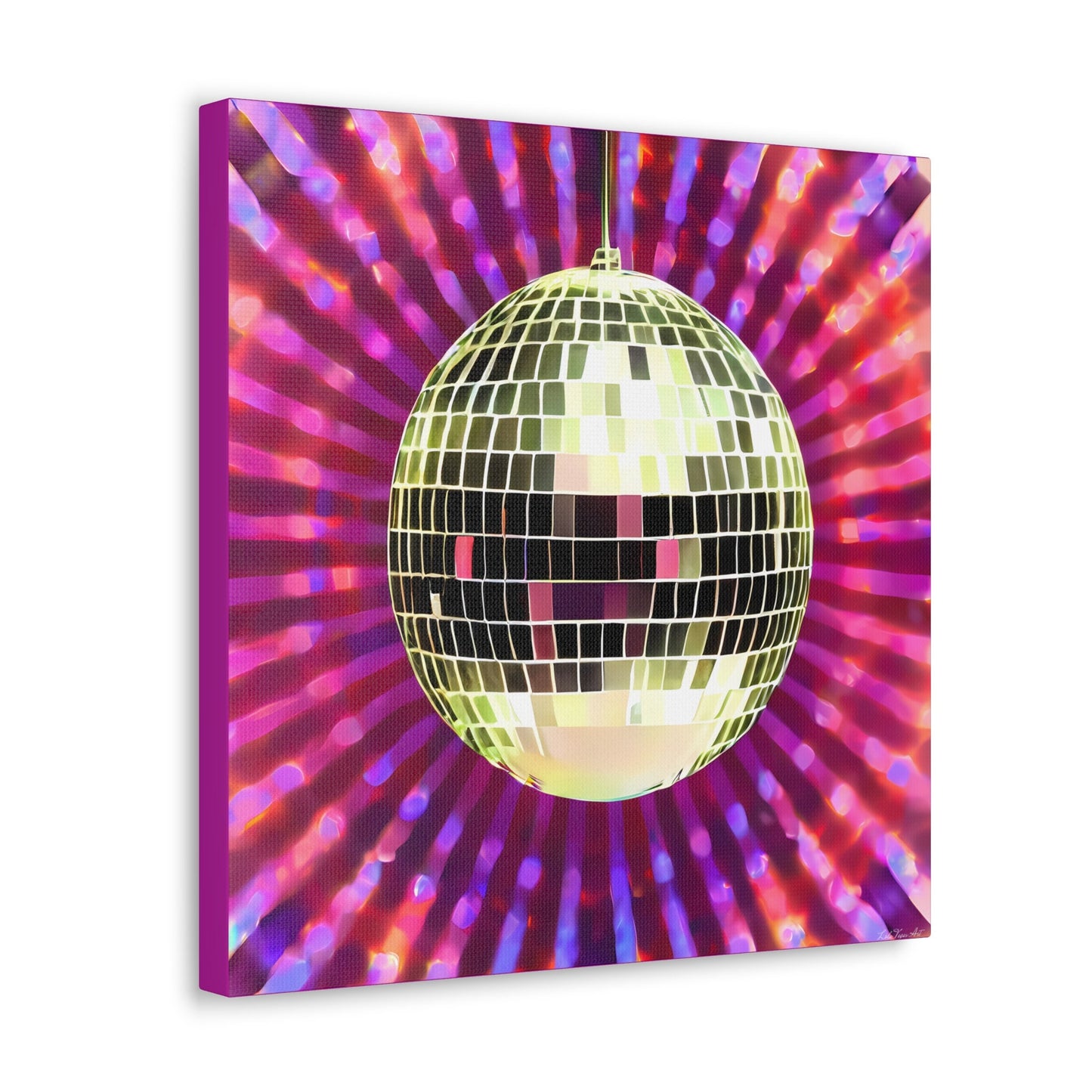 gold disco ball, wall art, wall art canvas, wall art dcor, contemporary art, modern decor, pink, purple, glamorous, eclectic, fashion art - LOLA VEGAS ART