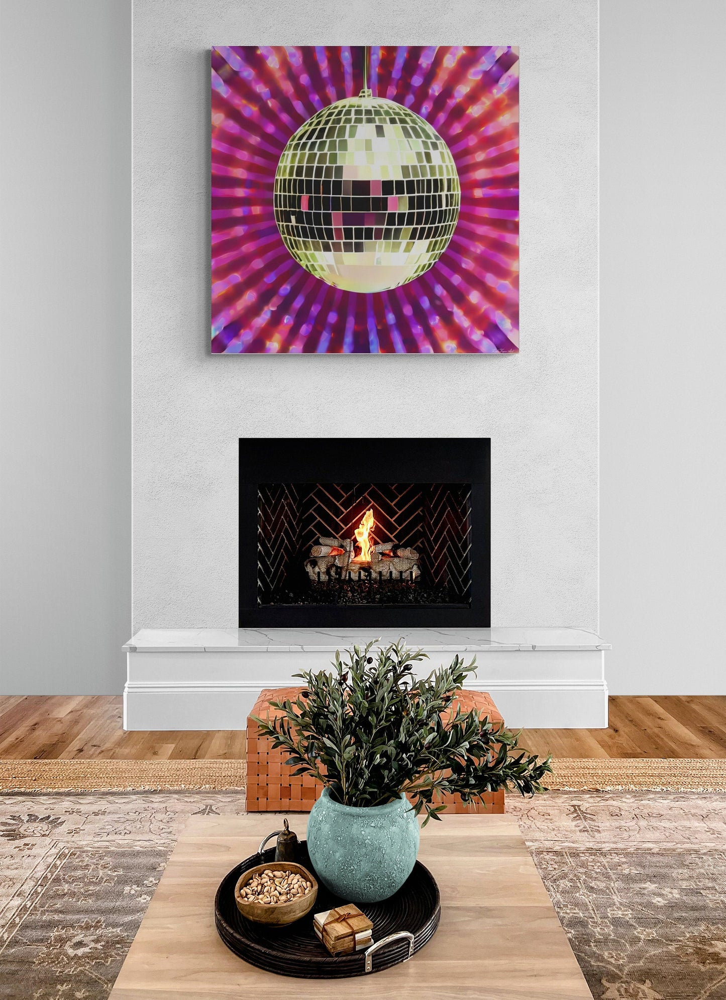 gold disco ball, wall art, wall art canvas, wall art dcor, contemporary art, modern decor, pink, purple, glamorous, eclectic, fashion art - LOLA VEGAS ART