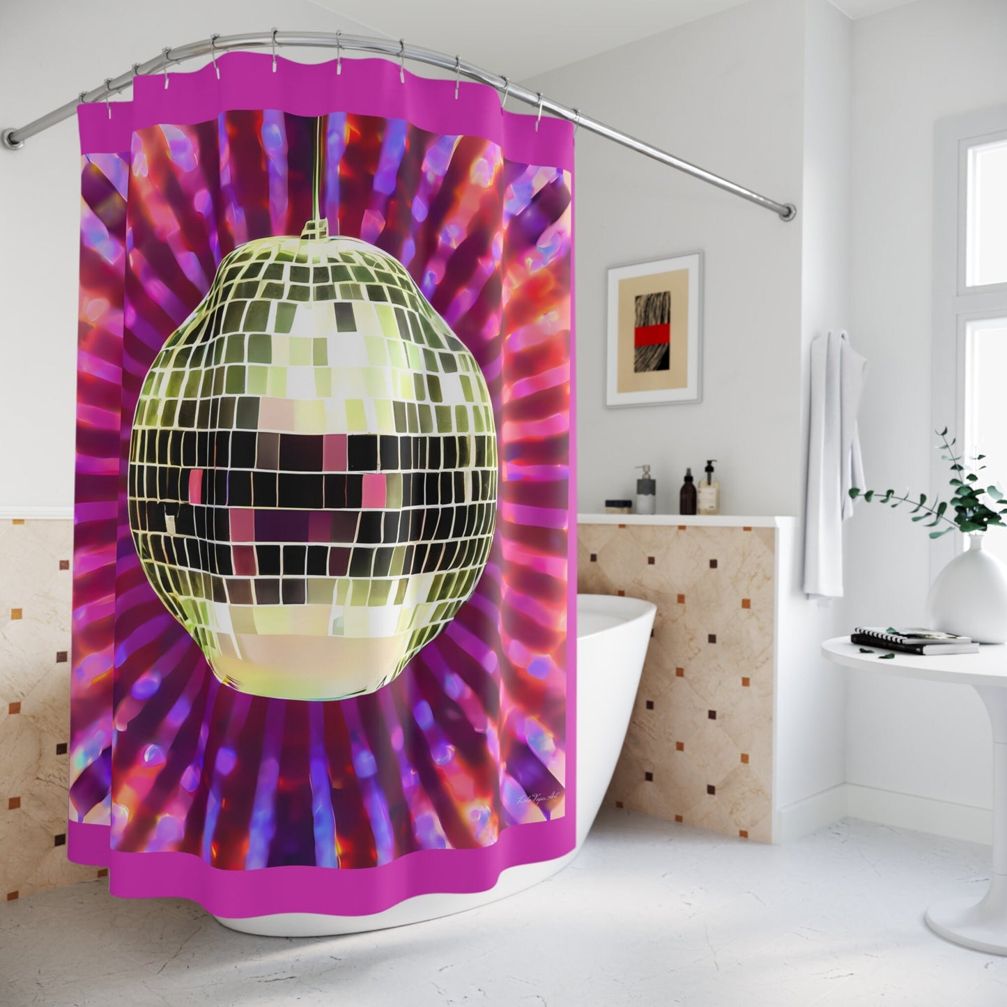 gold disco ball shower curtain, shower curtain, home accessories, bathroom dcor, bathroom, home dcor, housewarming gift, shower room dec