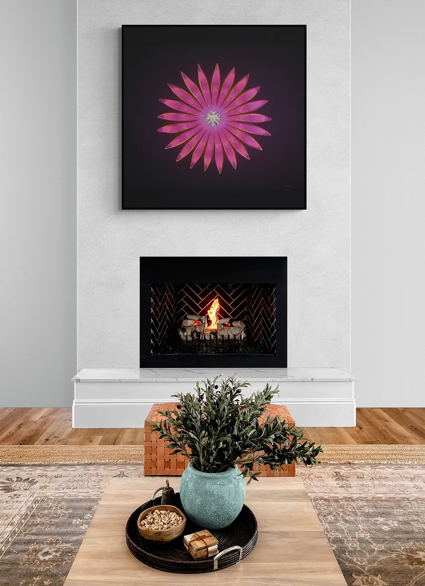 fuchsia diamond sunburst, wall art, wall art canvas, wall art dcor, room wall dcor, unique art, large wall art, ready to hang, pink,