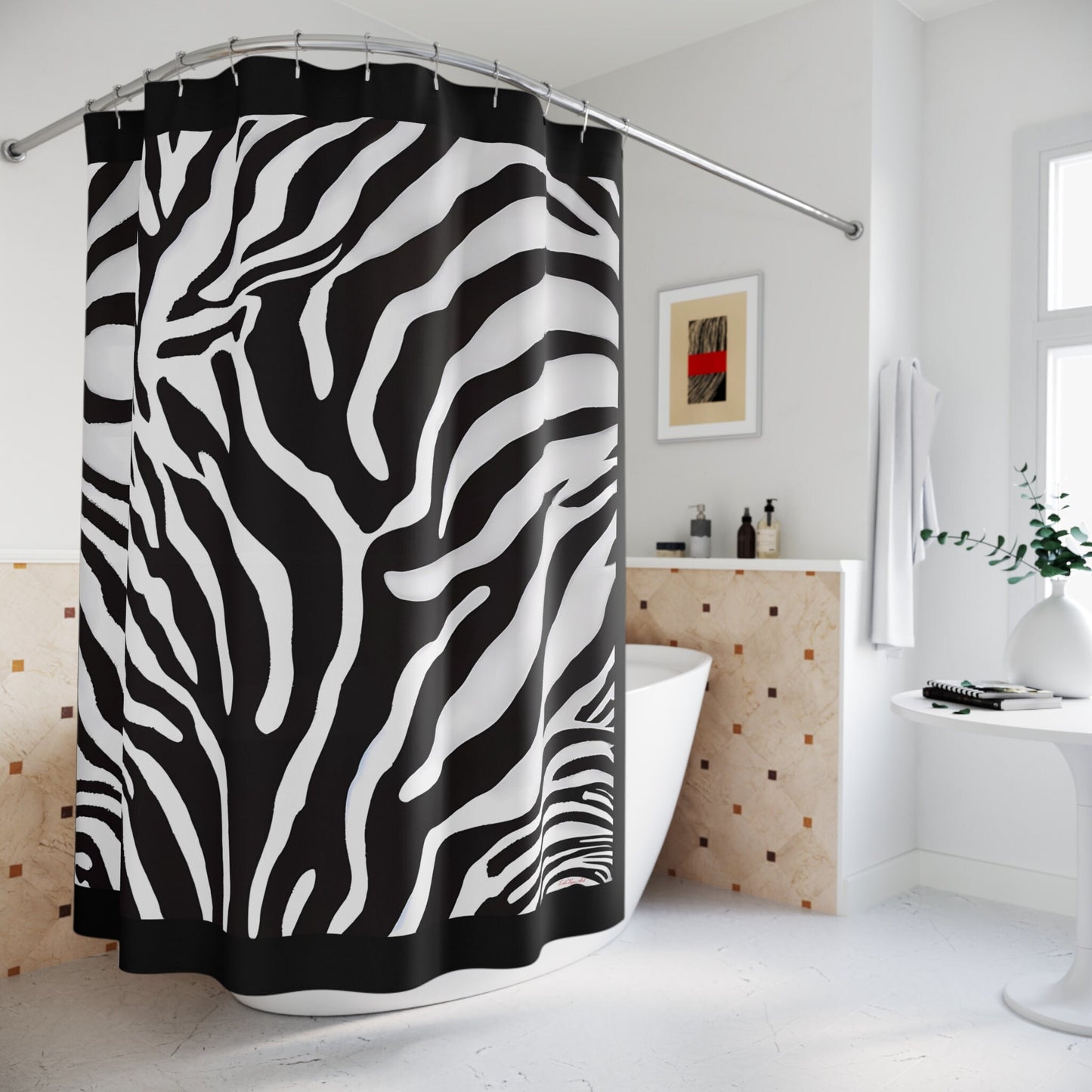 zebra print, animal print, shower curtain, home accessories, bathroom dcor, bathroom, home dcor, housewarming gift, shower room decor