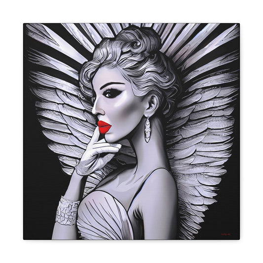 art deco angel canvas wall art,  wall art dcor, room wall dcor, unique art, wall art woman, angel wings, retro wall art, goddess,  B & W - LOLA VEGAS ART