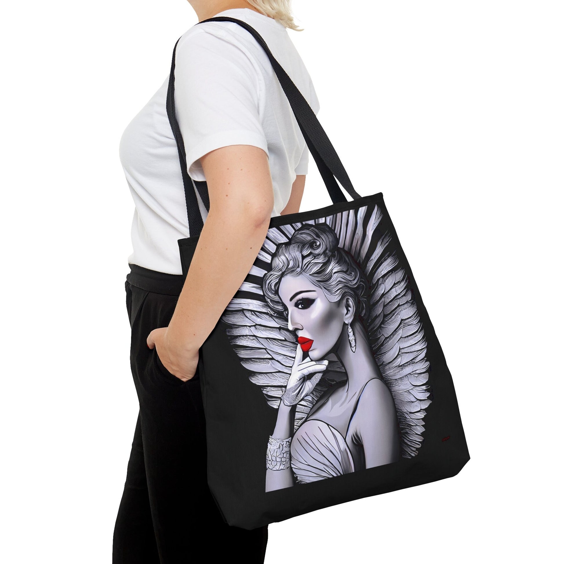 Art deco angel tote bag,canvas bag, tote bag, gifts for women, canvas shopper, oversized bag, reusable bag, shopping bag, tote bag for women - LOLA VEGAS ART