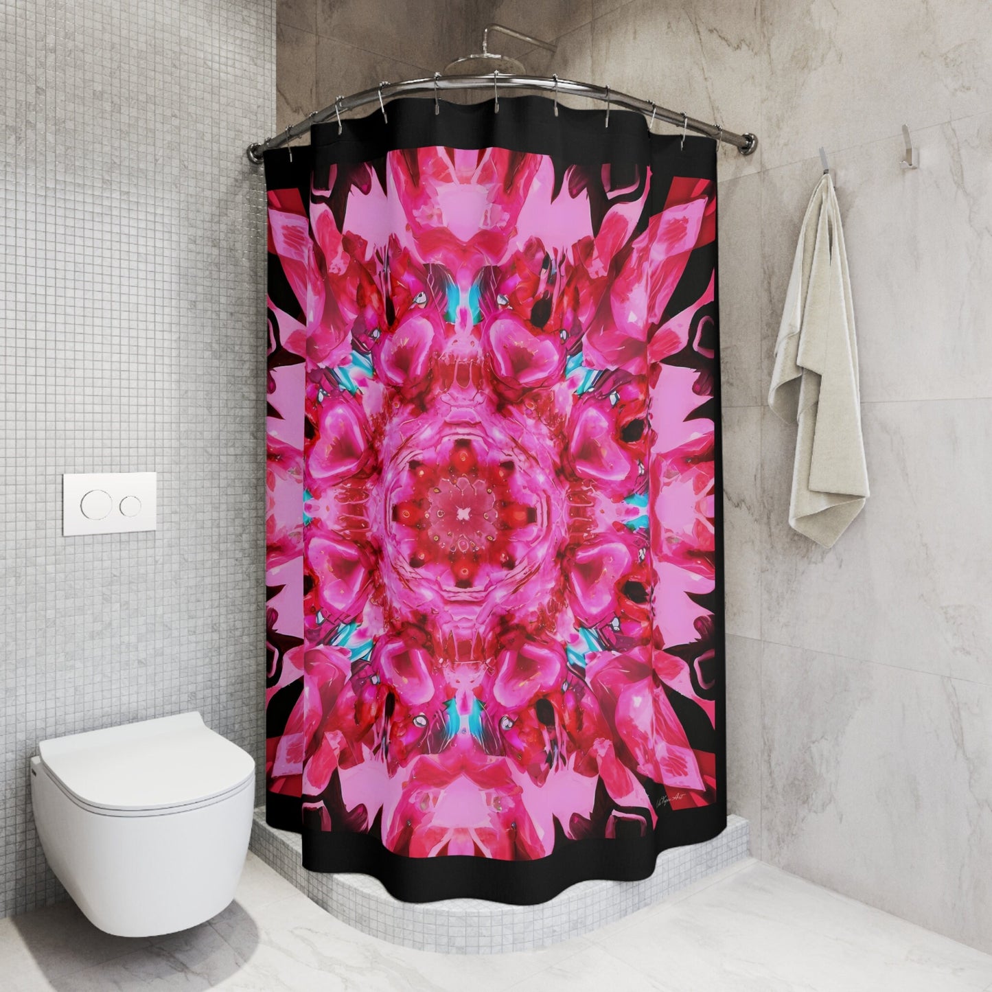 pink mandala kaleidoscope shower curtain, , home accessories, bathroom dcor, bathroom, home dcor, housewarming gift, shower room decor