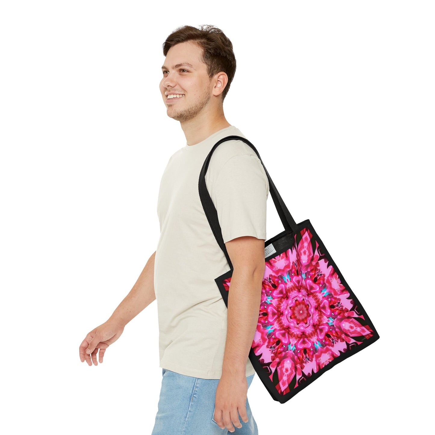 pink mandala kaleidoscope canvas tote bag, gifts for women, canvas shopper, oversized bag, reusable bag, shopping bag, tote bag for women