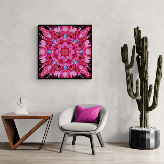 pink mandala kaleidoscope framed canvas wall art, wall art in frame, wall art with frame, wall art framed, wall art living room framed,