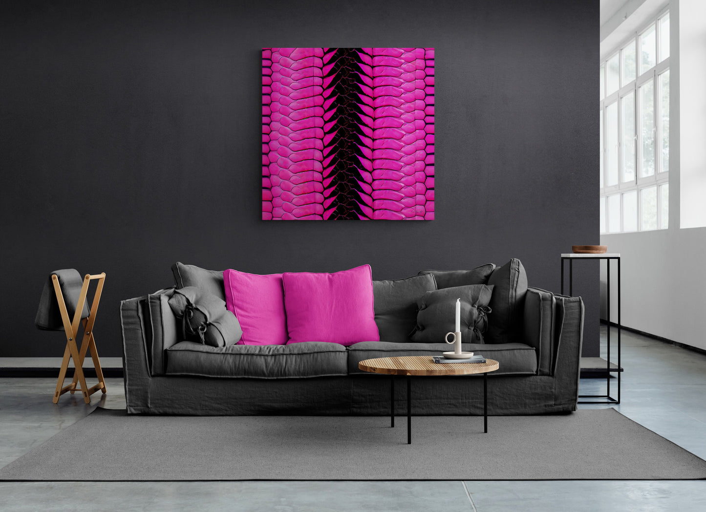 hot pink python snake skin canvas wall art, wall art, wall art canvas, wall art dcor, room wall dcor, unique art, exotic animal art - LOLA VEGAS ART