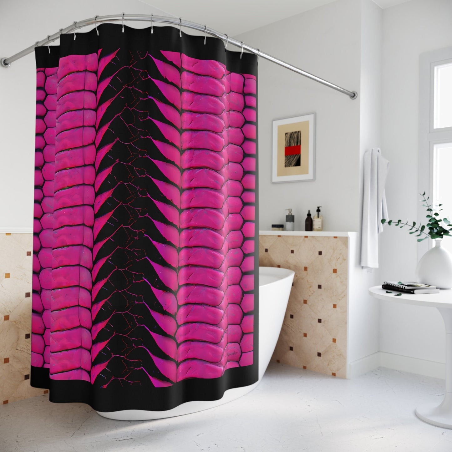 hot pink python skin print shower curtain, shower curtain, home accessories, bathroom dcor, bathroom, home dcor,  shower room decor - LOLA VEGAS ART