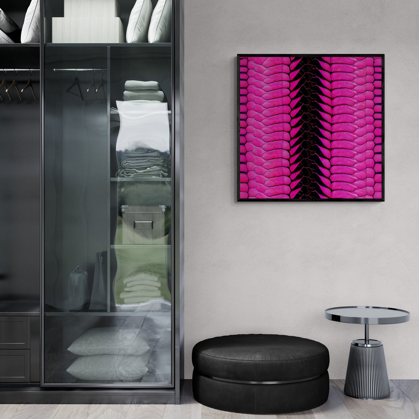 hot pink python skin print framed canvas wall art, wall art in frame, wall art with frame, wall art framed, wall art living room framed