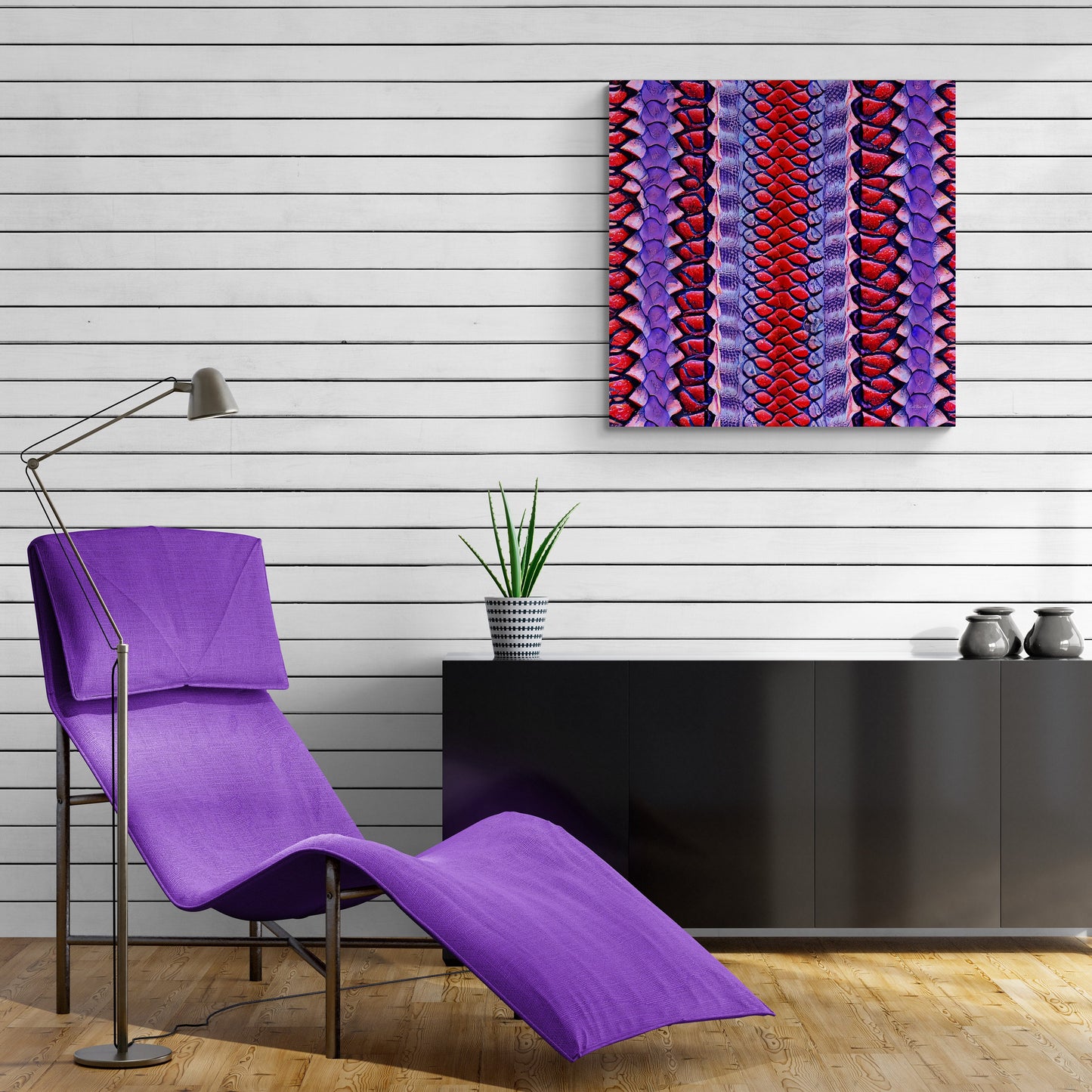 red and purple python snake skin canvas wall print,