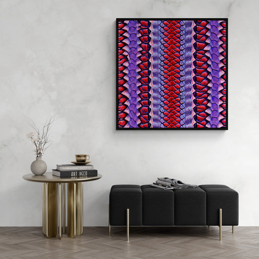 red and purple python snake skin print framed canvas wall art, wall art in frame, wall art framed, wall art canvas with frame, animal art - LOLA VEGAS ART