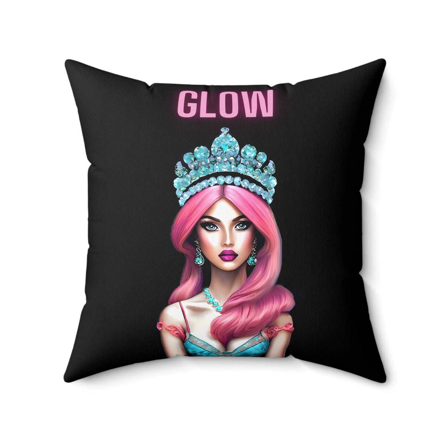 queen, pink hair, crown, decorative pillow, living room pillow, bedroom pillow, throw pillow, pillows, decorative pillows, accent pillow