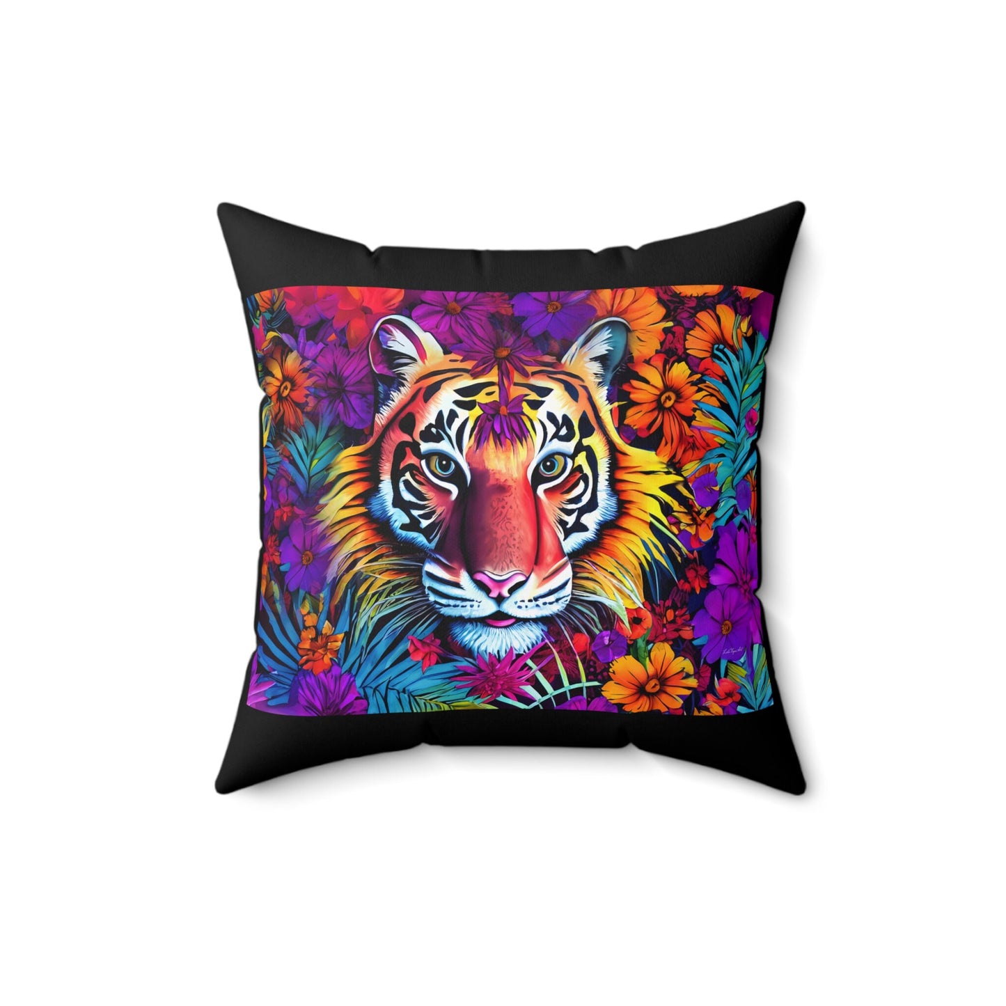 tiger, flowers, decorative pillow, living room pillow, bedroom pillow, throw pillow, pillows, cushions, decorative pillows, accent pillow