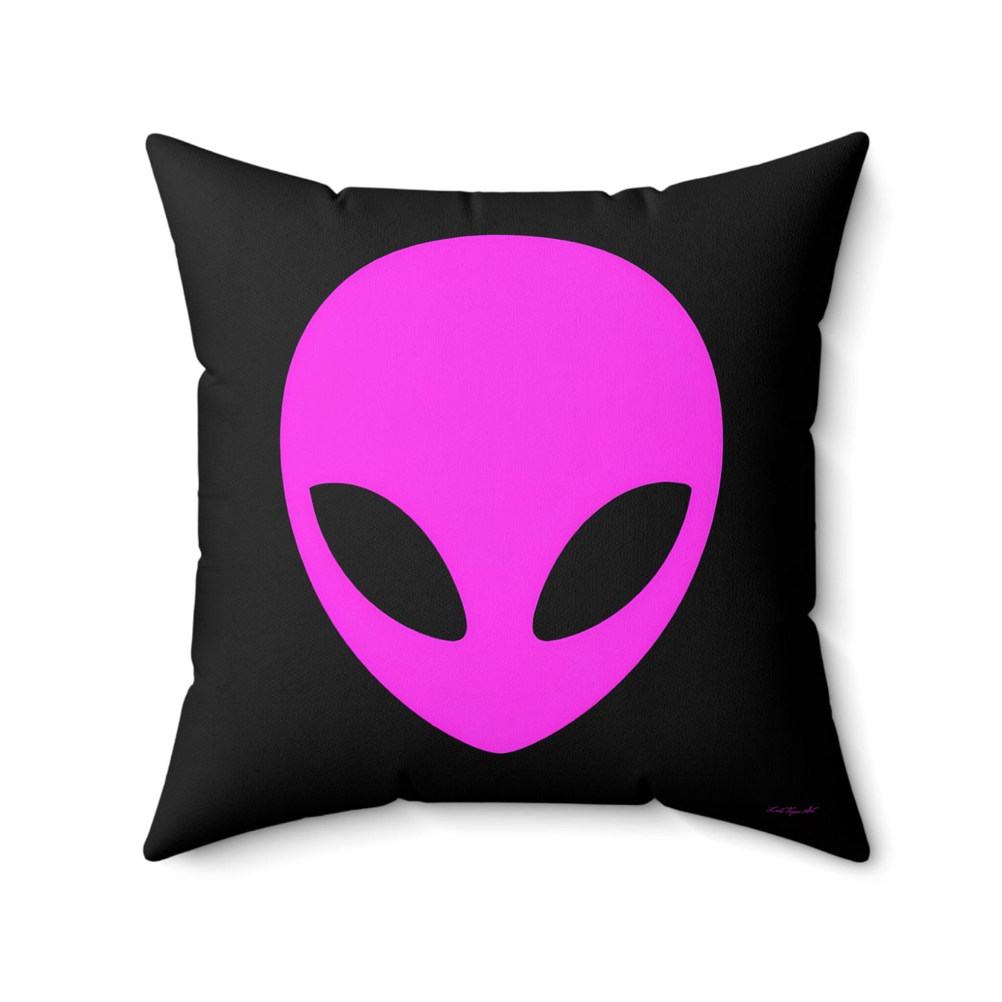 pink alien, decorative pillow, living room pillow, bedroom pillow, throw pillow, pillows, cushions, decorative pillows, accent pillow, ufo - LOLA VEGAS ART