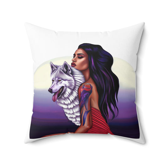 native american woman, wolf, decorative pillow, living room pillow, bedroom pillow, throw pillow, pillows, decorative pillows, accent pillow