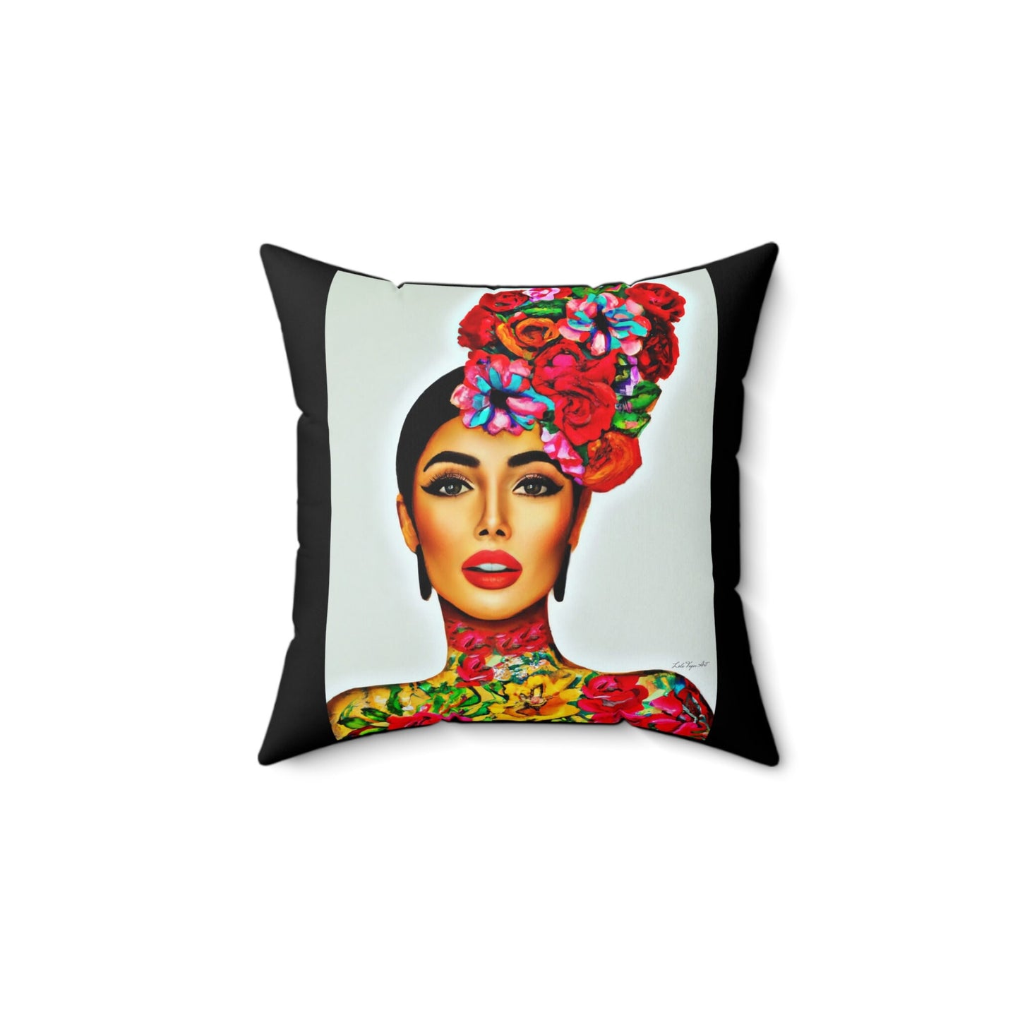 tattoos, latina woman, flowers, decorative pillow, living room pillow, bedroom pillow, throw pillow, decorative pillows, accent pillow