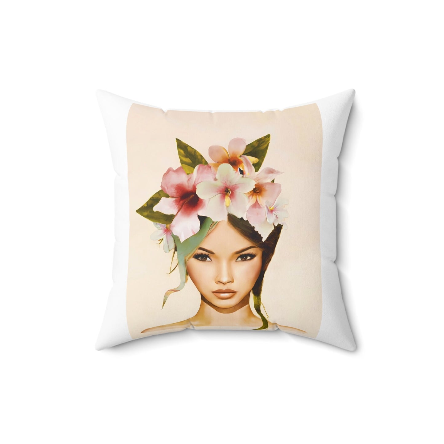 asian woman, flowers,  decorative pillow, living room pillow, bedroom pillow, throw pillow, cushions, decorative pillows, accent pillow