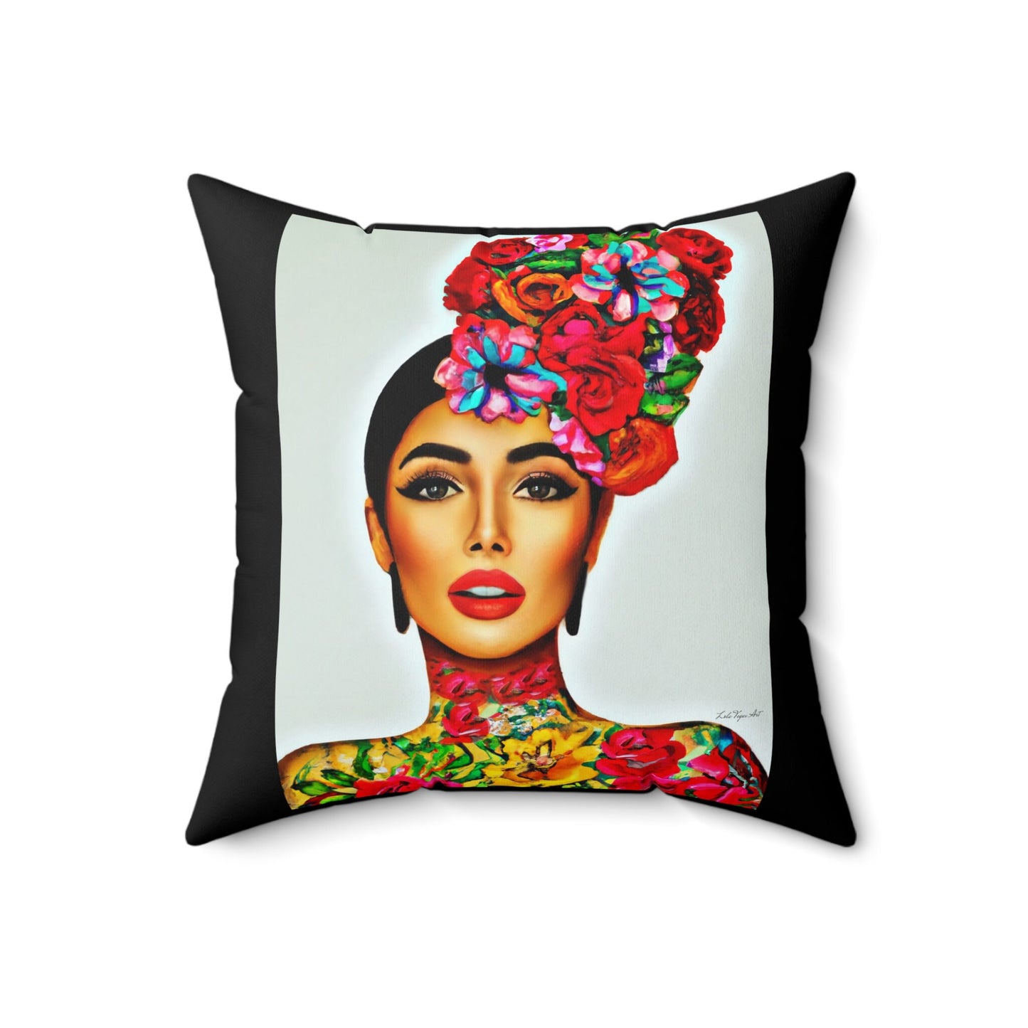 tattoos, latina woman, flowers, decorative pillow, living room pillow, bedroom pillow, throw pillow, decorative pillows, accent pillow