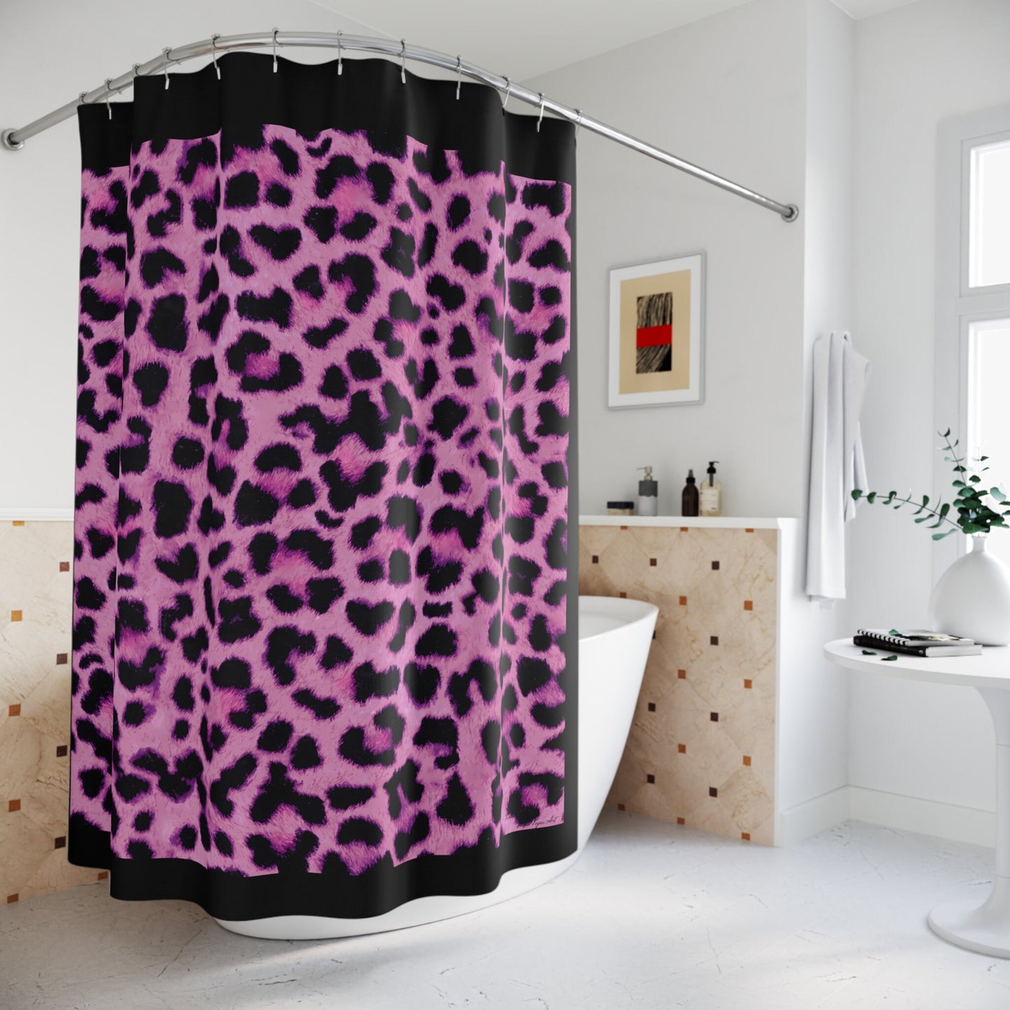 pink leopard print shower curtain, shower curtain, home accessories, bathroom dcor, bathroom, home dcor, housewarming gift, shower decor