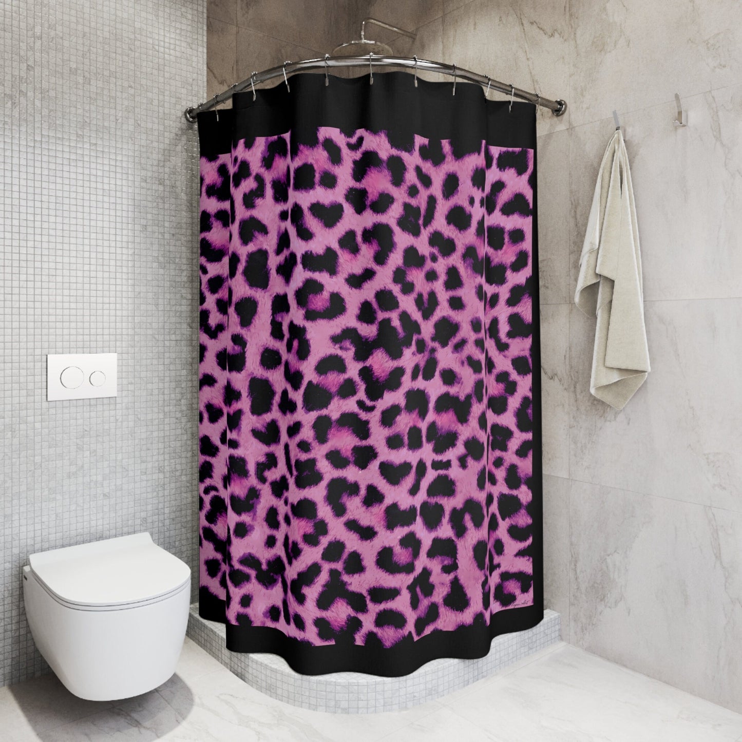 pink leopard print shower curtain, shower curtain, home accessories, bathroom dcor, bathroom, home dcor, housewarming gift, shower decor