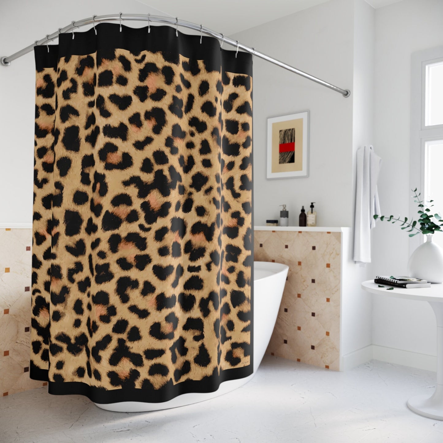 leopard print shower curtain, shower curtain, home accessories, bathroom dcor, bathroom, home dcor, housewarming gift, shower room decor