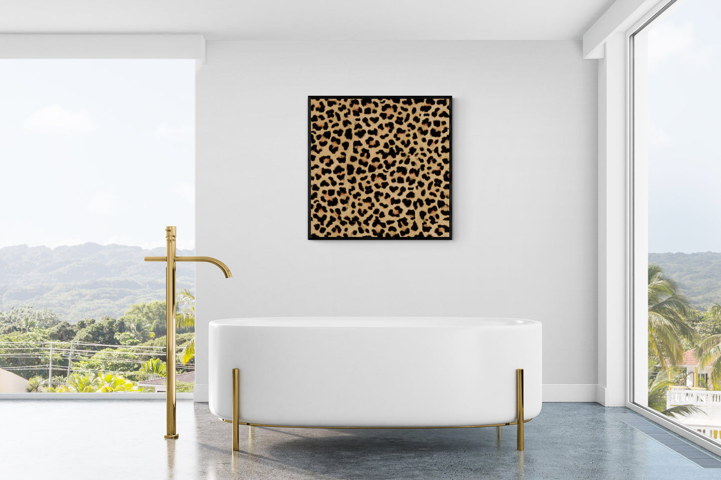 leopard print square canvas frame wall art, wall art in frame, wall art with frame, wall art framed, big cat, wall art living room framed,