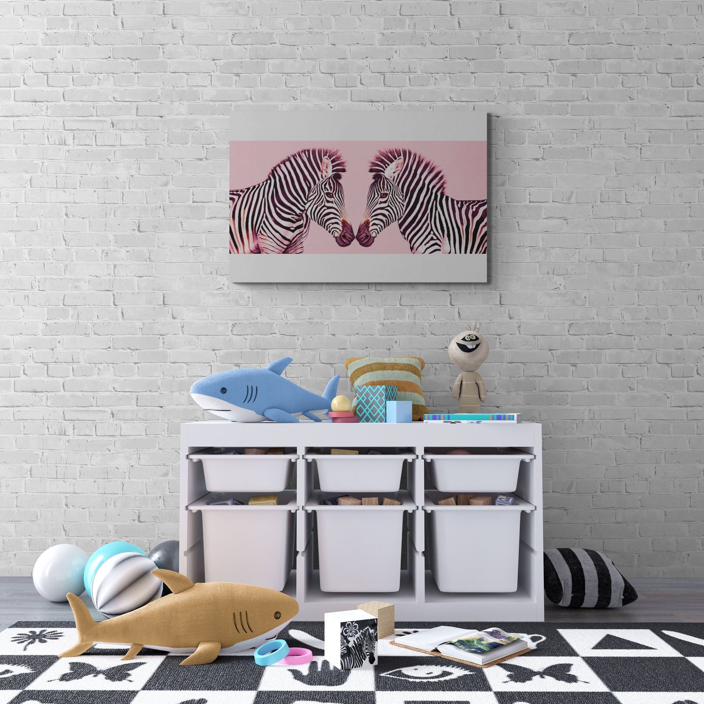 pink zebras canvas wall art, wall art dcor, room wall dcor, animal wall art, children's wall art, kids wall art, nursery wall art, - LOLA VEGAS ART