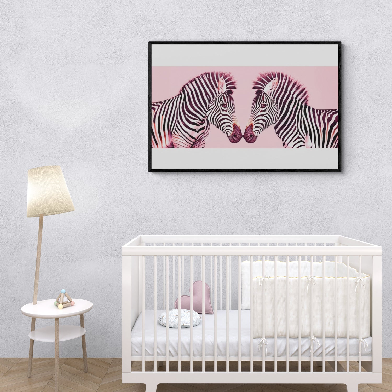 pink zebra canvas framed wall art, framed kids wall art, framed children's wall art, framed nursery wall art, framed girls wall art - LOLA VEGAS ART