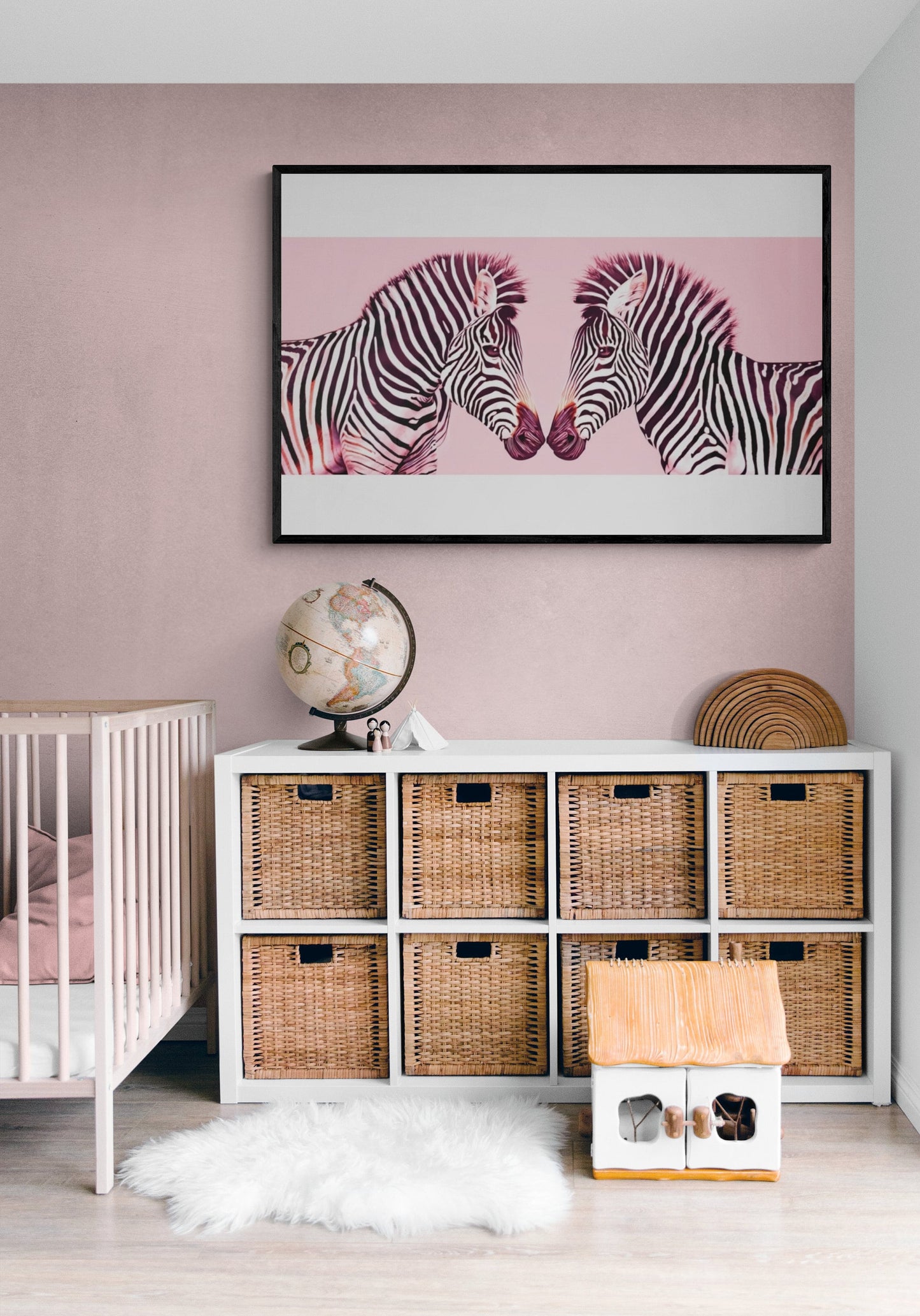 pink zebra canvas framed wall art, framed kids wall art, framed children's wall art, framed nursery wall art, framed girls wall art